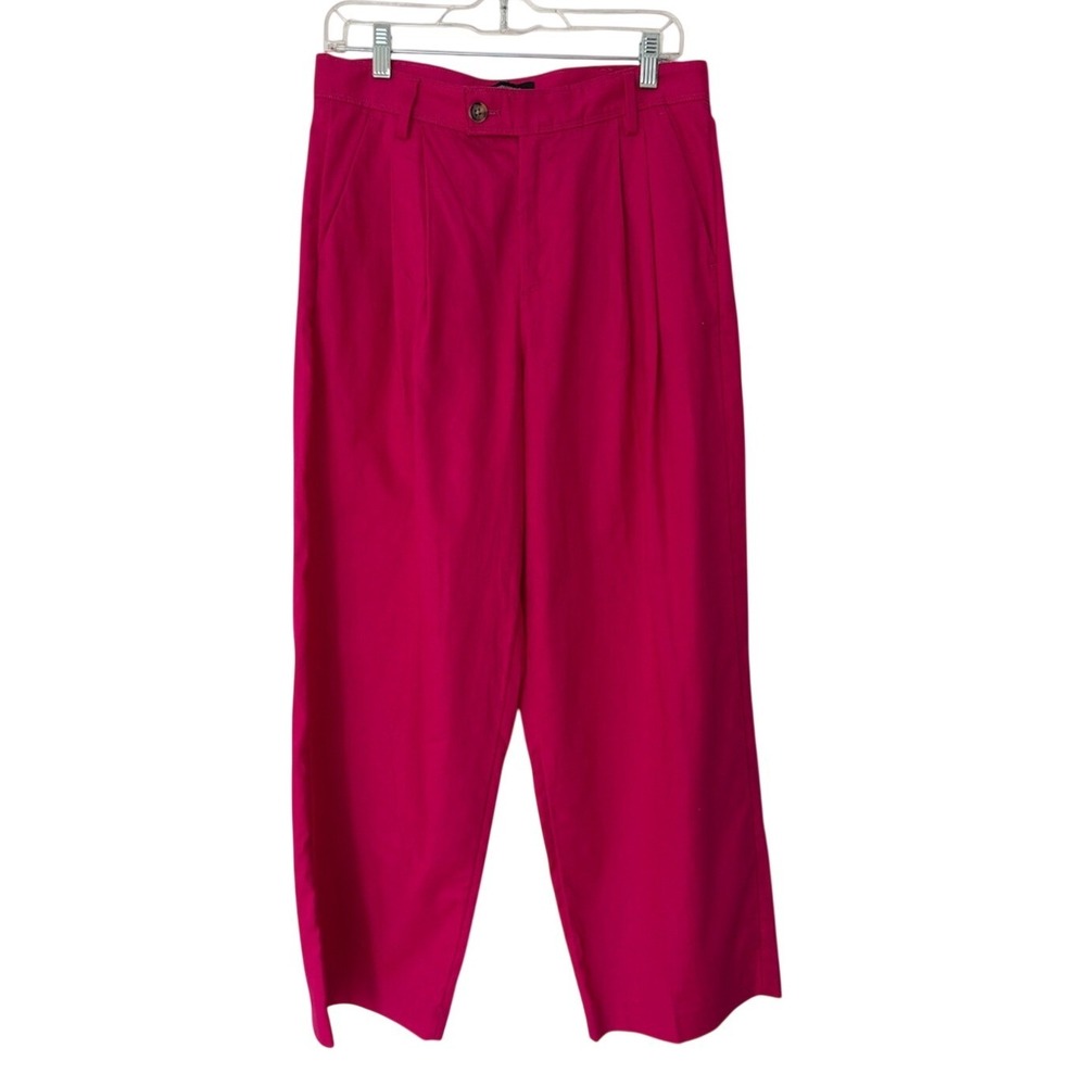 Banana‎ Republic Magenta Pink Linen Blend Pleated Wide Leg Pants Womens 8 Petite
